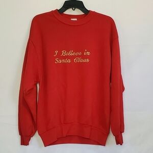 Jerzees I Believe in Santa Claus Red Holiday Christmas Sweater